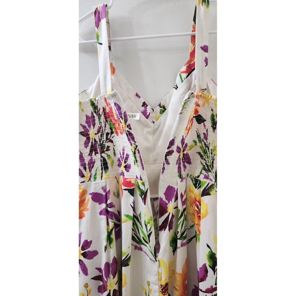 Rush Women XL Floral Fit and Flare Dress White Multicolor V-Neck Smocked Back - Picture 6 of 8